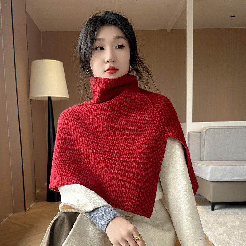 不规则围脖保暖脖套女2024冬季新款高领套头外搭叠穿披肩围巾厚