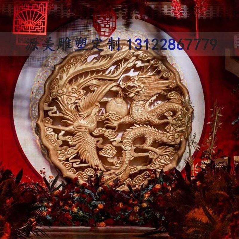 新款泡沫雕塑定制中式婚礼道具龙凤泡雕屋檐亭子龙柱婚庆舞台橱窗