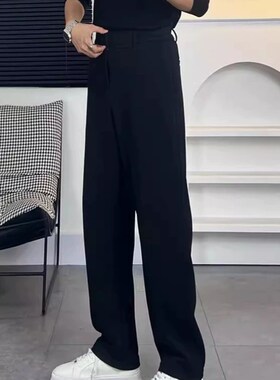 那不勒斯黑色直筒西裤垂坠感高级感宽松男士阔腿裤春秋款休闲长裤