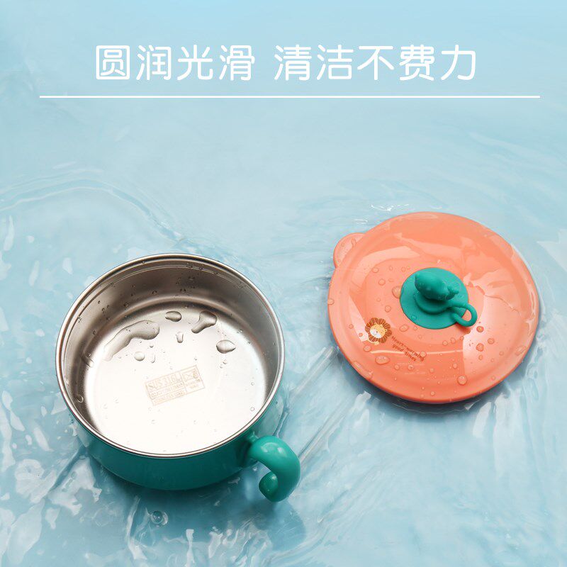 新款宝宝餐具儿童餐碗辅食碗316L不锈钢内胆带盖带吸管防摔可倒置
