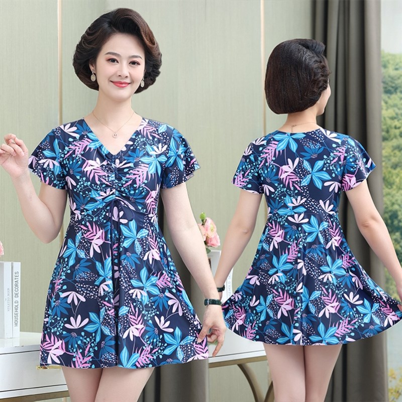 中老年泳衣女妈妈款新款遮肚显瘦保守分体裙式泡温泉加肥大码泳装