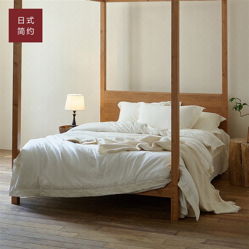 原棉粗布纯白色四件套100纯棉全棉刺绣提花轻法式田园风床上用品