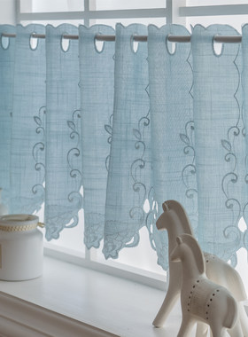 欧式韩式田园小短帘橱房帘卫生间免打孔安装伸缩杆窗帘小房间成品