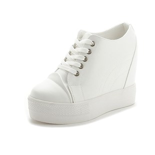 10厘米内增高女鞋2021春新款坡跟内争高超高跟12cm厚底单鞋小白鞋