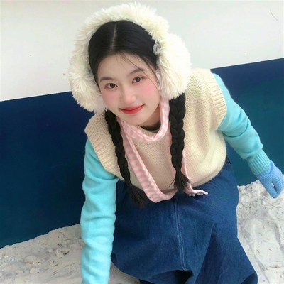 毛绒白色耳罩手套保暖p冬季两件套女毛绒耳暖耳捂子骑行户外防冻