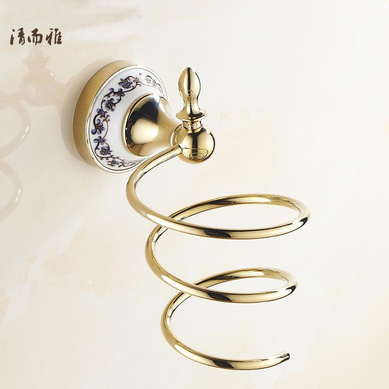 金色吹风机架 欧式全铜浴室置物架C 挂壁风筒架 电吹风架子免打孔