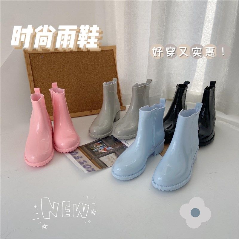 韩系一脚蹬四季糖果色雨靴女时尚款外穿水鞋大头短靴厚底防水雨鞋