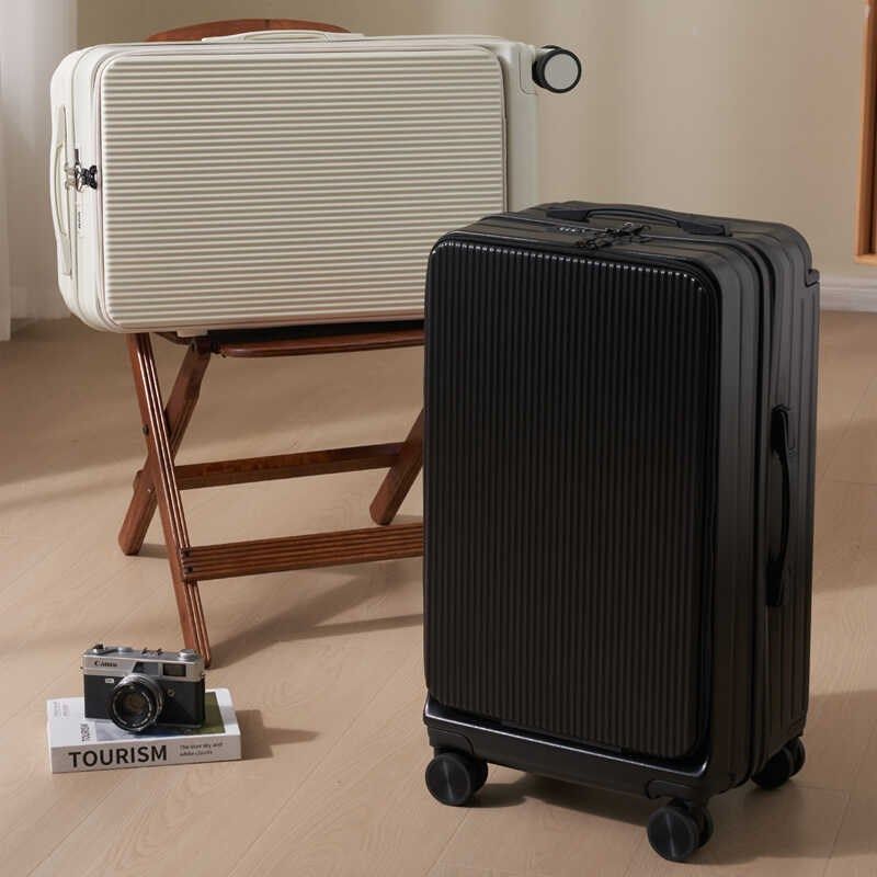 宽拉杆行李箱女多功能前置开口竖纹20寸登机箱大容量24寸旅行箱男