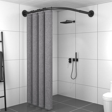 卫生间L形弧形免打孔304不锈钢浴帘杆子卫生间淋浴间可伸缩半圆杆