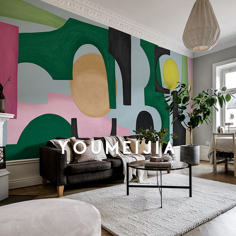 色彩几何抽象墙布现代客厅沙发电视背景墙纸壁画定制卧室艺术壁纸