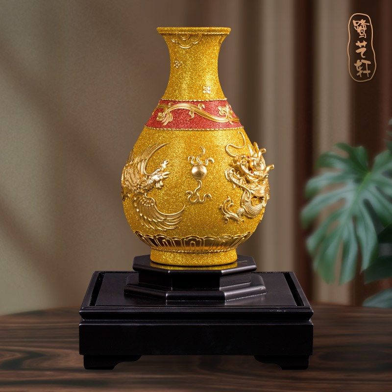 金箔龙凤呈祥摆件漆线雕花瓶新婚礼物送新娘结婚礼品送新人送礼,家居饰品,装饰摆件,淘宝优惠券,粉丝福利购,淘宝优惠卷