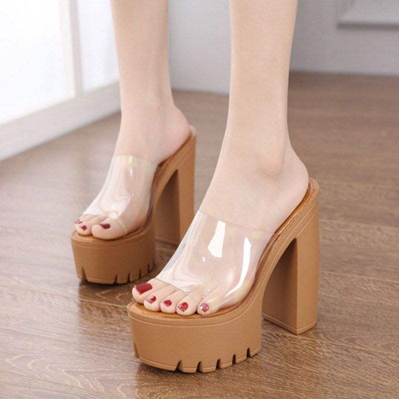 防水台一字拖鞋女粗跟夜店拖鞋女夏厚底外穿鱼嘴凉拖鞋女14cm超高,女鞋,一字拖,淘宝优惠券,粉丝福利购,淘宝优惠卷