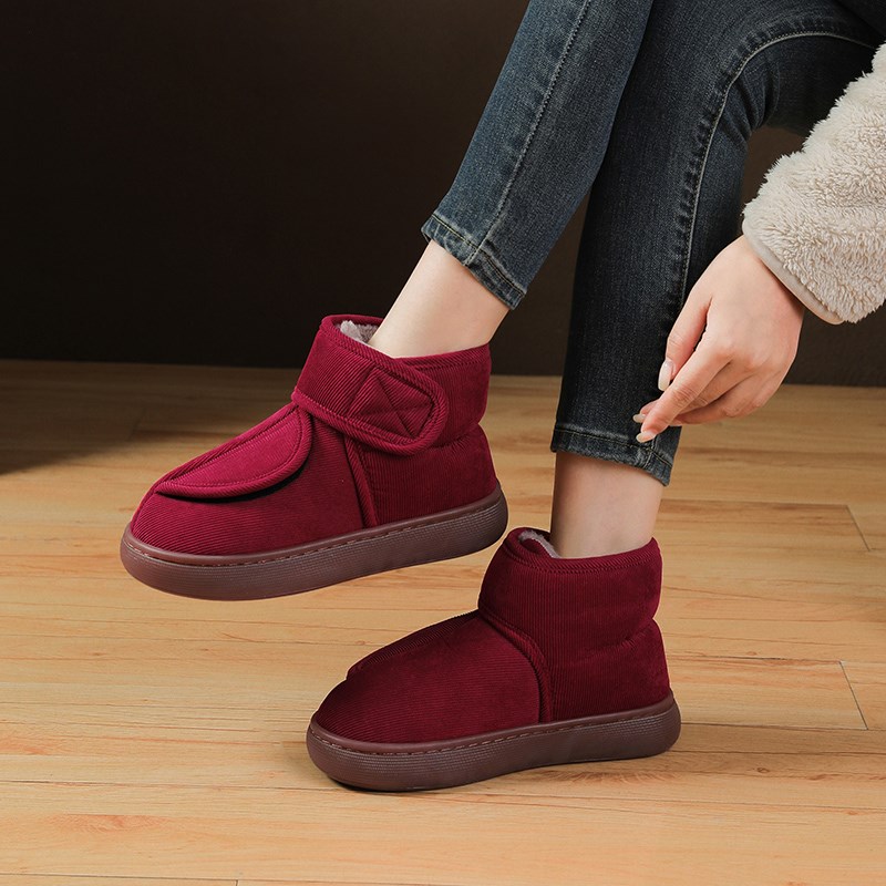 冬季高帮老人宽松棉拖鞋包跟防滑加厚牛筋底保暖男女士居家用室外