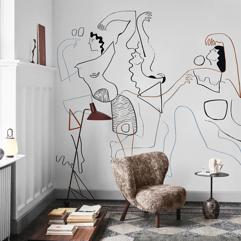 现代抽象电视背景墙壁纸艺术办公室工装墙纸墙布客厅卧室定制壁画