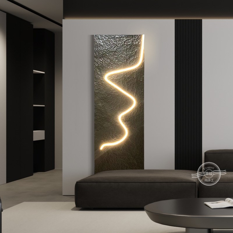 极简立体浮雕实物玄关装饰画竖版发光氛围感灯画现代客厅挂画