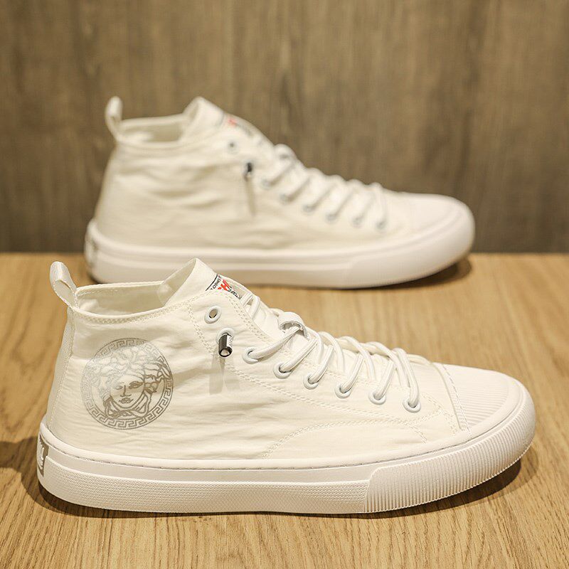 黑色帆布鞋男款夏季透气懒人一脚蹬高级感小众高帮板鞋休闲运动鞋