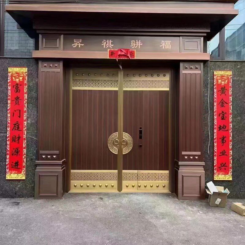 铜门别墅大门中式对开四开门农y村自建房庭院进户入户门纯铜镀铜