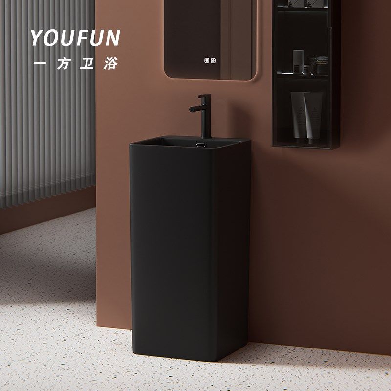 纯黑色哑光立柱盆卫生间陶瓷落地式洗手盆工程款洗手台酒店立柱式,家装主材,立柱盆,淘宝优惠券,粉丝福利购,淘宝优惠卷