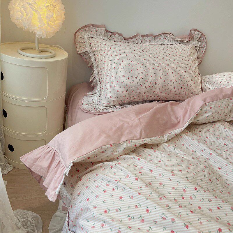 少女心花边床上四件套2025新款全棉床单被套公主风床裙式床品