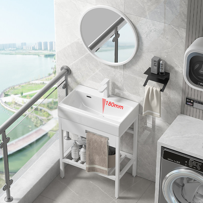 免打孔小户型落地式不锈钢支架盆洗E手盆阳台简易加深洗脸盆洗衣