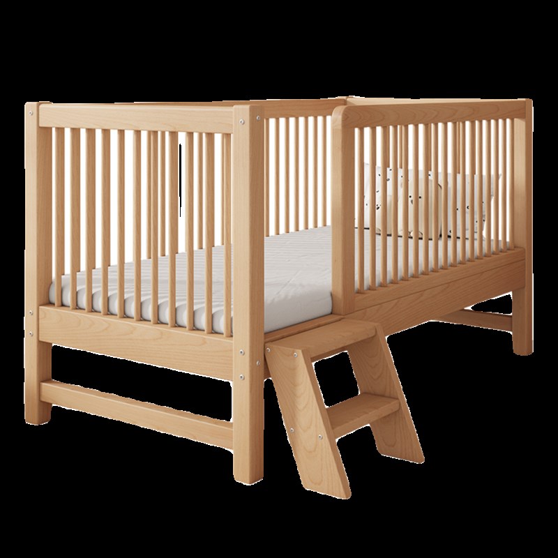 高低可调定制榉儿童床拼接床大床带护栏床边加宽宝宝婴儿实木小床