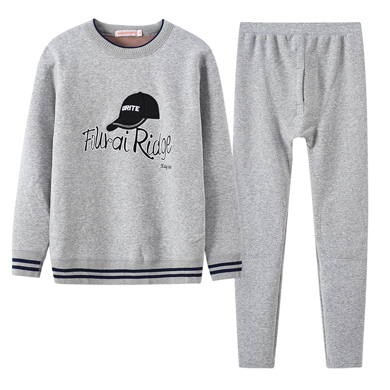 青少年保暖内衣男加厚加绒外穿高中学生大童秋衣秋裤纯棉套装防寒