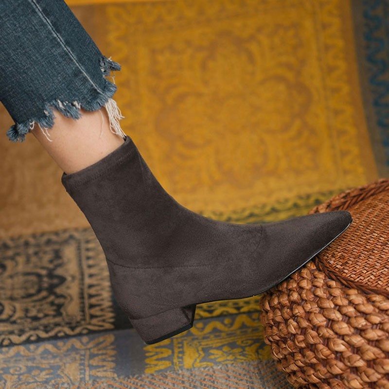 低跟尖头短靴女秋冬季2024新款软底单靴绒面磨砂瘦瘦靴套筒弹力靴,女鞋,弹力靴/袜靴,淘宝优惠券,粉丝福利购,淘宝优惠卷