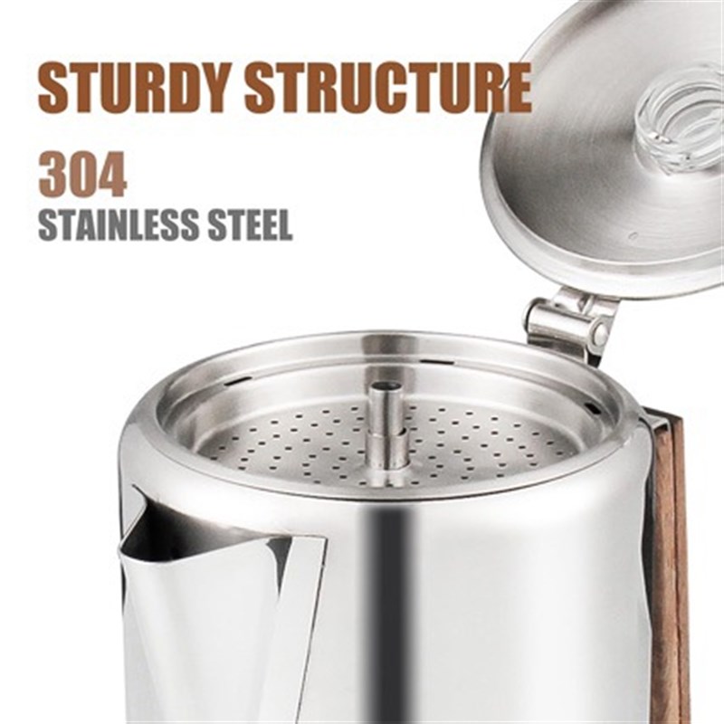 户外露营不锈钢美式咖啡壶9杯大容量带刻度轻便野炊不锈钢冲泡壶