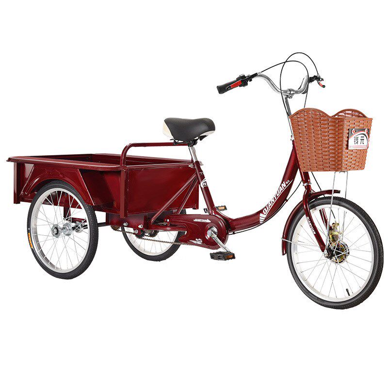 新款老年脚蹬三轮车成人大斗三轮自行车休闲锻炼脚踩人力代步车