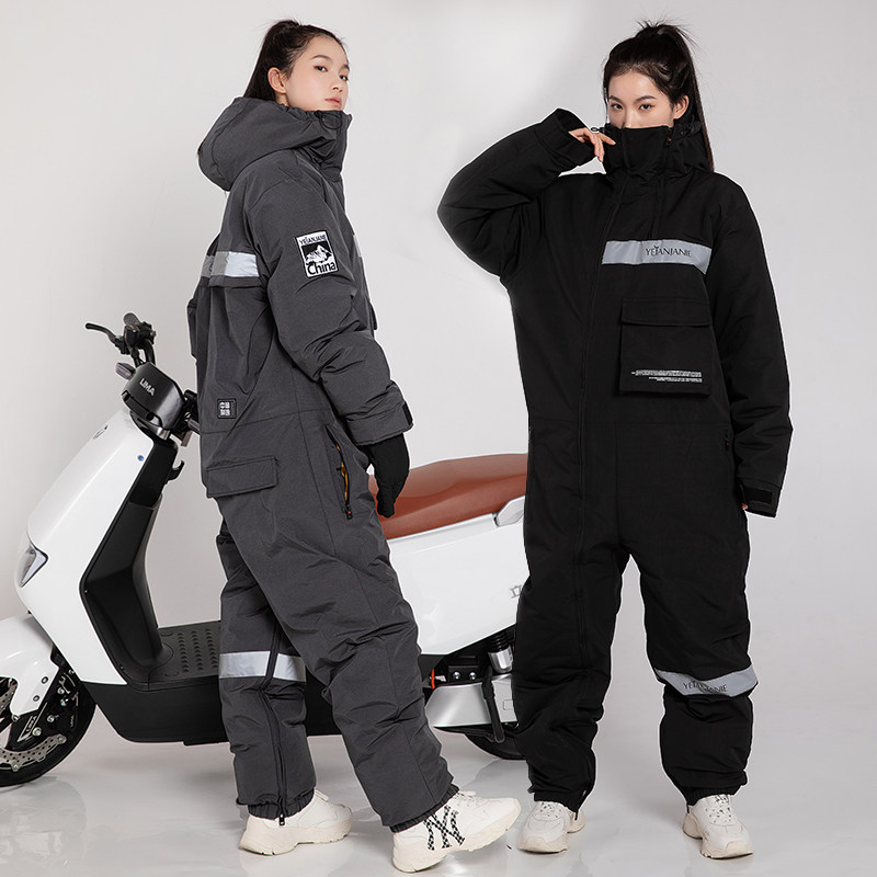 男女骑摩托车骑行服机车服连体套装冬季加绒N加厚防摔防风保暖防