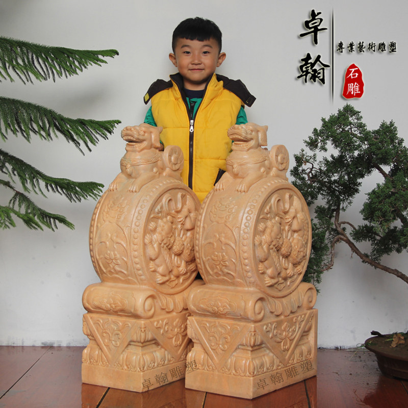 石雕门墩抱鼓石一对汉白玉家用镇宅E石鼓门当摆件青石招财貔貅门