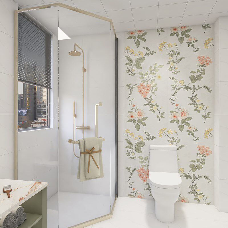 现代简约背景墙瓷砖洗手间法式奶油风卫生间拼接大花砖600x1200