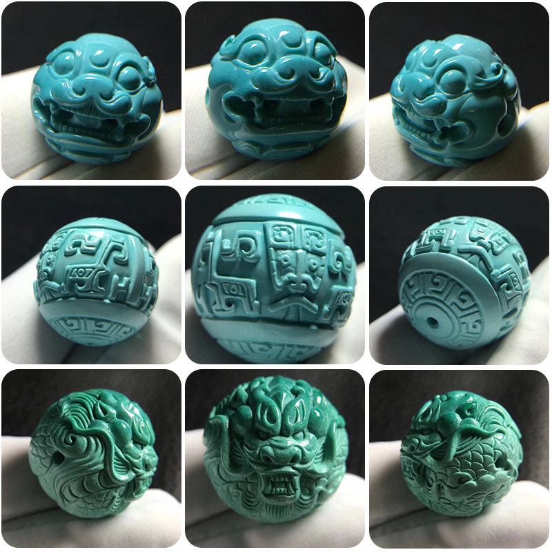 原矿绿松石散珠圆珠单珠鼓珠天然桶珠H回纹珠车轮珠配珠隔珠配饰