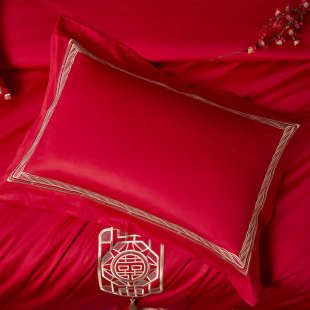 纯全棉结婚被套大红婚庆四件套婚房床上用品刺绣喜被喜嫁床