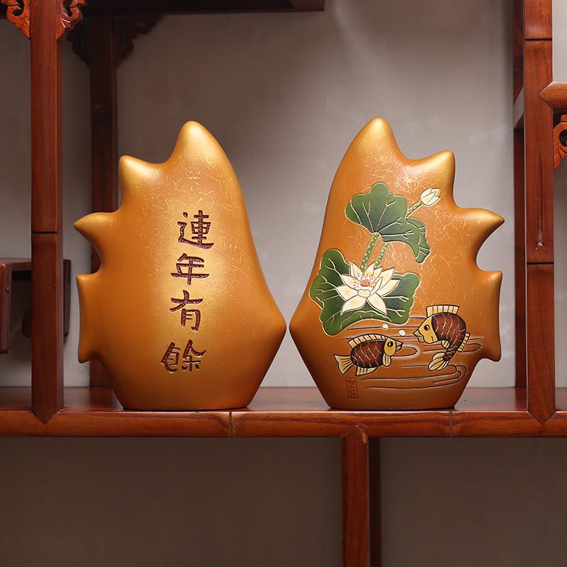 博古架工艺玄关客厅小酒柜陶瓷摆件鱼隔断对进门中式装饰品入户