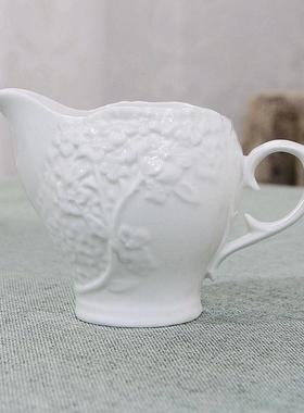 欧式浮GVB雕工陶瓷奶釉下彩带把白色罐奶奶缸奶盅艺奶壶公道杯杯