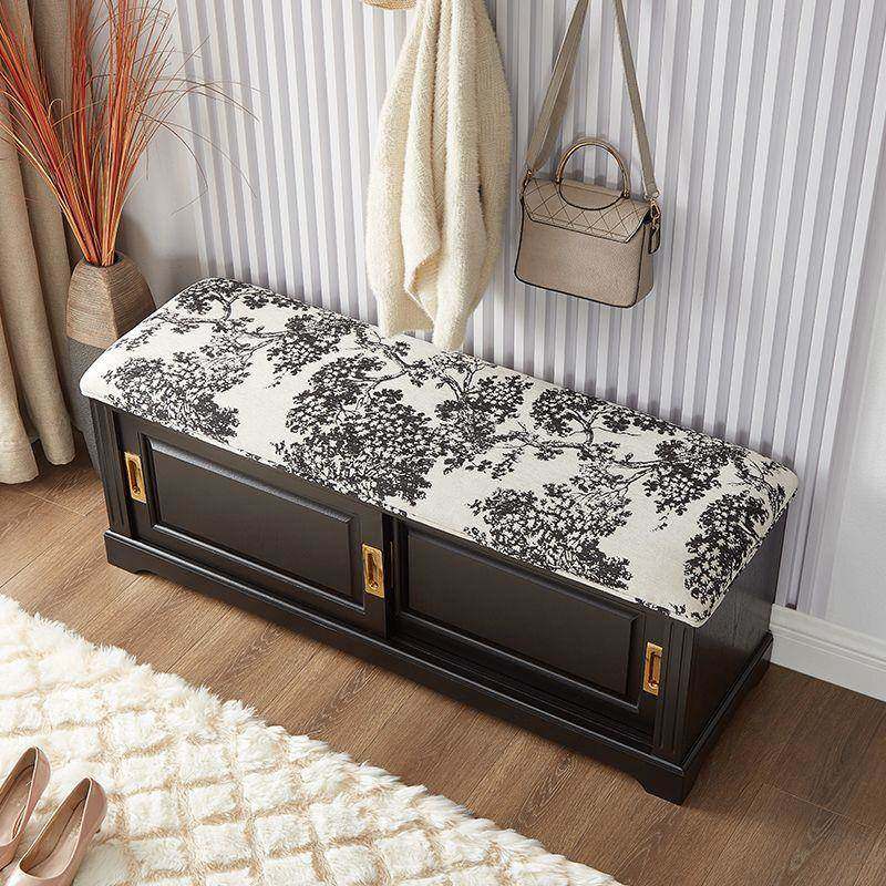 法式实木复1古黑色换鞋凳家柜用门进入户鞋小户型白蜡木可坐穿鞋