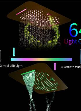 暗装顶喷入式5嵌8*380淋浴带音HI161120乐酒店0LED瀑布雨冷淋热三