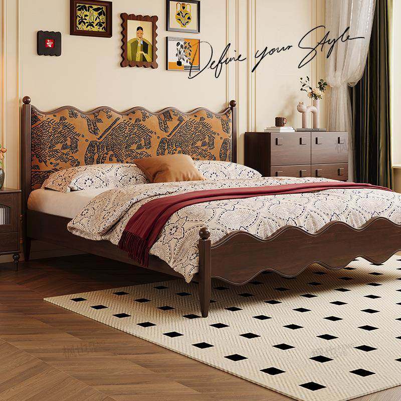 奢包新款法式轻复古波浪软双人2古风美式床实木床024简约ltao1019