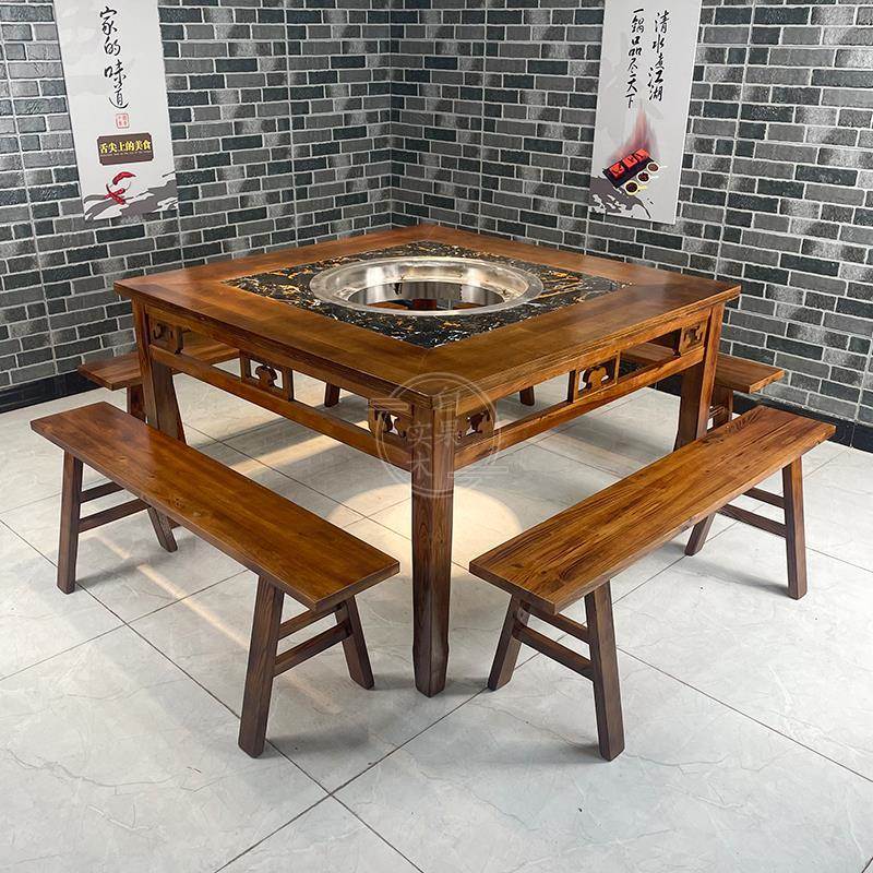 实木火锅桌磁无品牌/商用大理石串串香桌圆电炉无一体火锅桌椅圆