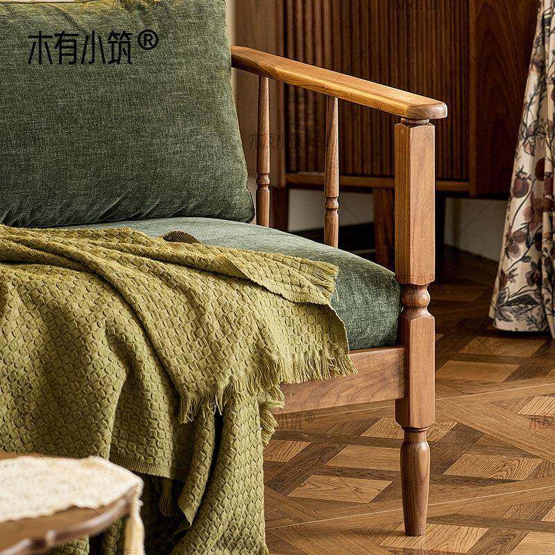 直小户型胡桃木猫抓三人法四式复古沙发黑全实木2排025无品牌/客