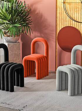 北欧靠个性布异型弯创管OFU椅设计师意背餐椅酒店卧室绒梳妆椅洽