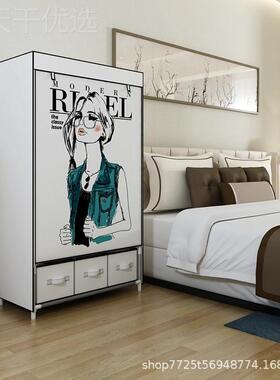 简衣柜出KNJ租用布衣柜钢管加易粗加固用全钢架衣房柜家卧室加厚