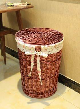 脏衣篮藤收纳筐脏28550衣篓盖火锅店放衣服收纳筐柳编编篮卧带收