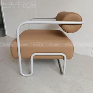 轻奢极简单人沙发椅简约现代家不CAM钢闲布艺沙发设锈计师椅东休