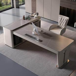 轻奢书桌桌一体两公用代电脑桌茶CTX意式 书房高端老板现简约岩板