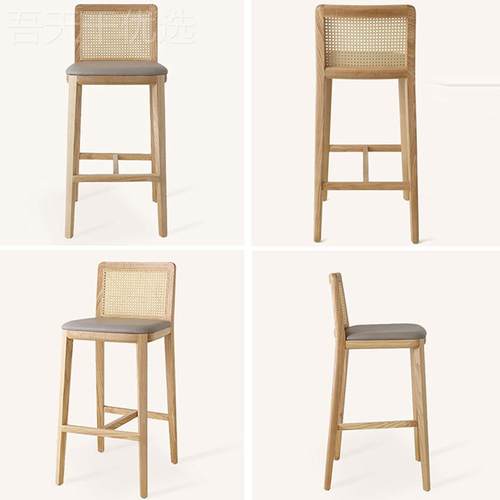 北欧吧BY36藤台椅代简高约民宿实木编吧椅靠背现ins风咖啡厅酒吧