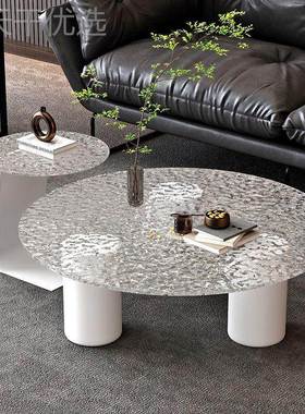 民宿现代简客厅家板用约轻奢圆形玻式璃岩意小户型茶几UDD边几组