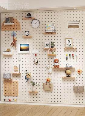 洞洞板实木简易具手装饰玄收纳架玩墙壁展伴示架入LFA户门关隔断