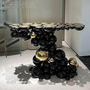 属玄关桌轻奢设计感艺端景台走廊靠金墙条UHB案高术端玄异形入户